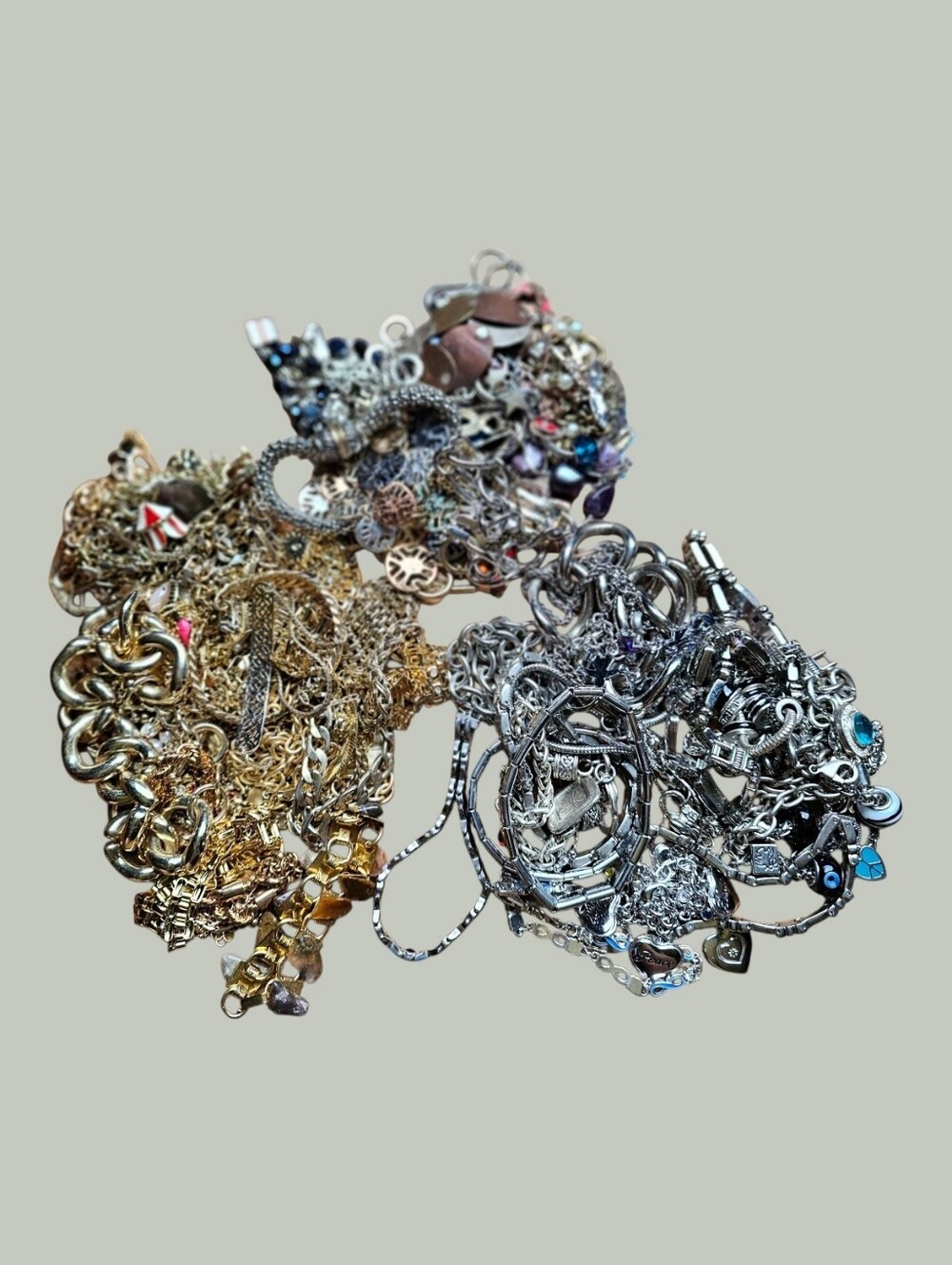 2Lb 11oz  Bulk Lot Assorted Metal Bracelets From Plain Chains To Charm Styles